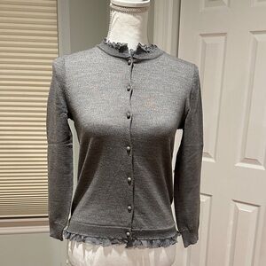 Jcrew Gray Wool Button-Up Cardigan with Ruffle Trim - size small